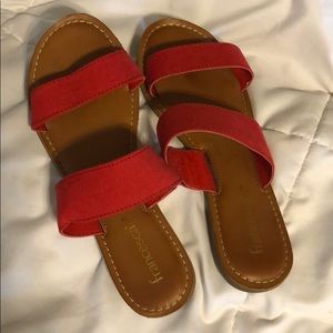 Red two strap sandals